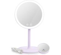 EMKE Miroir cosmétique LED avec 3 couleurs de lumière, grossissement 1/3x, interrupteur tactile et fonction mémoire, loupe pour miroir de salle de bain(Violet)