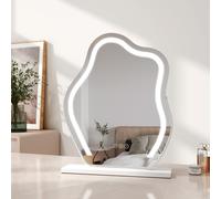 EMKE Miroir de courtoisie avec éclairage, Blanc Hollywood Miroir de courtoisie avec commande Smart-Touch, Irrégulier Miroir de courtoisie avec 3 couleurs de lumière, avec lumière pivotant à 360°, lumi