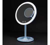 EMKE® Miroir de Maquillage avec lumière, Miroir de Bureau éclairé avec grossissement 1X/3X, Miroir de courtoisie Rond avec 3 réglages de Couleur, contrôle Tactile, Rotation à 90 degrés, Bleu