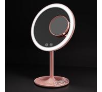 EMKE® Miroir de Maquillage avec lumière, Miroir de Bureau éclairé avec grossissement 1X/3X, Miroir de courtoisie Rond avec 3 réglages de Couleur, contrôle Tactile, Rotation à 90 degrés, Rose