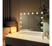 EMKE Miroir de Maquillage Hollywood 57 x 48 cm Miroir grossissant avec Ampoules LED Cadre Blanc Interrupteur Tactile 3 Couleurs dimmable Rotation à 360°