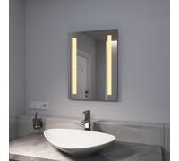 EMKE Miroir de salle de bain 45x60cm Miroir de salle de bain avec éclairage LED Interrupteur à bouton-poussoir et antibuée 2 couleurs de lumière blanc chaud/blanc froid Miroir lumineux IP44 Économie d