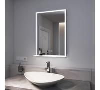 EMKE Miroir de salle de bain 50x70cm Eclairage LED Horizontal Antibuée Miroir de salle de bain Interrupteur tactile 6500K Antibuée IP44 Economie d'énergie Miroir mural Salle de bain Miroir lumineux To