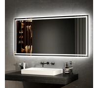 EMKE Miroir de Salle de Bain à LED avec éclairage - 120 x 60 cm - Miroir de Salle de Bain - Lumière Blanche Chaude et lumière Blanche Froide - avec Bouton Anti-buée et Bouton