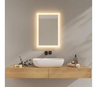 EMKE Miroir de Salle de Bain avec éclairage 40x60 cm, Miroir Salle de Bain 3000K Blanc Chaud, Interrupteur Mural, Installation Verticale/Horizontale, Miroir Anti-Explosion IP44, Économie d'énergie