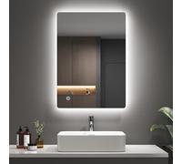 EMKE Miroir de Salle de Bain avec Éclairage, 50x70 cm - Miroir LED avec 3 Couleurs de Lumière Dimmer, Fonction Anti-Buée, Interrupteur Tactile, Arrêt Automatique après 3 Heures,Mémoire