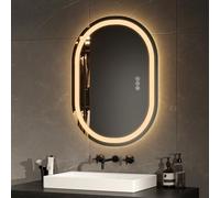 EMKE Miroir de Salle de Bain avec éclairage 50x70 cm - Miroir Ovale, lumière réglable (3 températures de Couleur), Fonction Anti-buée, mémoire et Extinction Automatique après 3 Heures