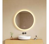 EMKE Miroir de Salle de Bain avec éclairage 60 cm diamètre Miroir de Salle de Bain Rond avec Interrupteur Tactile, Anti-buée, Fonction mémoire Lumière Chaud/Blanc Froid/Neutre