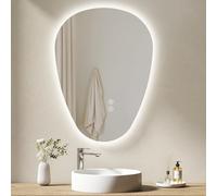EMKE Miroir de Salle de Bain avec éclairage, 60 x 45 cm, Miroir LED asymétrique, Interrupteur Tactile, 3 Couleurs de lumière réglables, Miroir Anti-buée