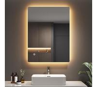 EMKE Miroir de Salle de Bain avec Éclairage, 60x80 cm - Miroir LED avec 3 Couleurs de Lumière Dimmer, Fonction Anti-Buée, Interrupteur Tactile, Arrêt Automatique après 3 Heures,Mémoire