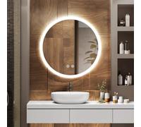 EMKE Miroir de Salle de Bain avec éclairage 70cm diamètre Miroir de Salle de Bain Rond avec Interrupteur Tactile, Anti-buée, Fonction mémoire Lumière Chaud/Blanc Froid/Neutre