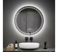 EMKE Miroir de salle de bain avec éclairage LED Miroir 70 cm avec antibuée, variateur 3 couleurs de lumière Rond Miroir de salle de bain Miroir mural avec interrupteur tactile IP44 Économie d'énergie