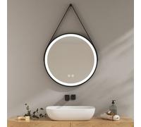 EMKE Miroir de salle de bain avec éclairage LED Miroir rond 60cm de diamètre Miroir de salle de bain Interrupteur tactile 3 couleurs de lumière Variable Miroir lumineux