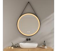 EMKE Miroir de salle de bain avec éclairage LED Miroir rond 70cm de diamètre Miroir de salle de bain Interrupteur tactile 3 couleurs de lumière Variable Miroir lumineux