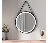 EMKE Miroir de Salle de Bain avec éclairage, Miroir de Salle de Bain LED Rond ф70cm avec Interrupteur Tactile + 3 Types de Feux Blanc Chaud/Blanc Froid/Neutre Cadre Noir