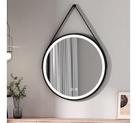 EMKE Miroir de Salle de Bain avec éclairage, Miroir de Salle de Bain LED Rond ф80cm avec Interrupteur Tactile + 3 Types de Feux Blanc Chaud/Blanc Froid/Neutre Cadre Noir