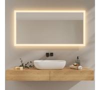 EMKE Miroir de Salle de Bain avec lumière LED 120 x 60 cm, Miroir de Salle de Bain LED 3000 K Blanc Chaud, Interrupteur Mural, Installation Verticale/Horizontale, Miroir Anti-Explosion IP44, économie