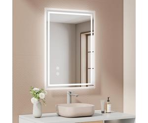 EMKE Miroir de Salle de Bain avec lumière LED, 50 x 70 cm, Anti-buée, Interrupteur Tactile, Miroir de Salle de Bain Blanc Froid réglable, Fonction mémoire, arrêt Automatique après 3 Heures, Miroir de