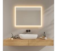 EMKE Miroir de Salle de Bain avec lumière LED 60 x 80 cm, 3000 K/6500 K, Miroir de Salle de Bain LED, Anti-buée, Interrupteur à Levier, IP44, Miroir de Salle de Bain économique, Fonction de mémoire