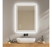 EMKE Miroir de Salle de Bain avec lumière LED, 80 x 60 cm, Anti-buée, Interrupteur Tactile, Miroir de Salle de Bain Blanc Froid réglable, Fonction mémoire, arrêt Automatique après 3 Heures, Miroir de