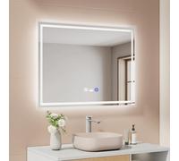 EMKE Miroir de Salle de Bain avec lumière LED, 80 x 60 cm, Miroir de Salle de Bain avec capteur de Mouvement, Anti-buée, 3 Couleurs de lumière réglables, arrêt Automatique après 1 Heure, IP44, Miroir