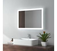 EMKE Miroir de salle de bain LED 50x70cm Miroir de salle de bain avec éclairage 2 couleurs de lumière 3000/6500K Miroir lumineux mural avec interrupteur à bouton + antibuée IP44 Économie d'énergie
