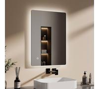 EMKE Miroir de salle de bain LED 50x70cm Miroir de salle de bain avec éclairage blanc froid Miroir de salle de bain lumineux Miroir mural avec interrupteur tactile IP44 Économie d'énergie