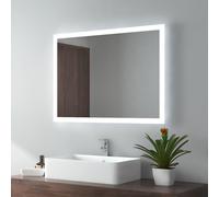 EMKE Miroir de salle de bain LED 60x80cm Miroir de salle de bain avec éclairage 2 couleurs de lumière 3000/6500K Miroir lumineux mural avec interrupteur à bouton + antibuée IP44 Économie d'énergie