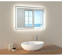EMKE Miroir de salle de bain LED 70x50cm Miroir de salle de bain avec éclairage blanc froid Miroir de salle de bain lumineux Miroir mural avec interrupteur tactile + antibuée IP44 Économie d'énergie