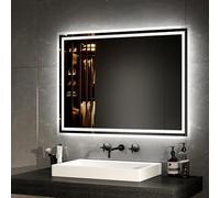 EMKE Miroir de Salle de Bain LED 80 x 60 cm Miroir Mural avec éclairage lumière Blanche Chaude et lumière Blanche Froide Miroir de Salle de Bain avec Anti-buée + Bouton