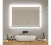 EMKE Miroir de salle de bain LED avec capteur de mouvement 80x60cm tactile, antibuée, 3 couleurs de lumière réglables, 1 heure d'arrêt automatique IP44 économe en énergie