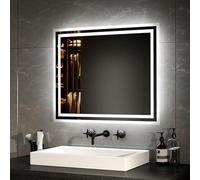 EMKE Miroir de Salle de Bain LED avec éclairage 50 x 60 cm - Miroir Mural LED - Lumière Blanche Chaude et lumière Blanche Froide - avec Fonction Anti-buée séparée + Bouton - IP44 - Économie d'énergie