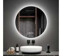EMKE Miroir de salle de bain LED rond 70 cm avec antibuée Miroir de salle de bain 3 couleurs de lumière Miroir de salle de bain à intensité variable Miroir LED avec interrupteur tactile IP44 Economie 