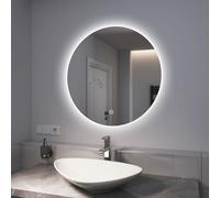 EMKE Miroir de salle de bain LED rond 70 cm de diamètre Miroir de salle de bain LED avec éclairage blanc froid Miroir lumineux Miroir mural avec interrupteur tactile IP44 Économie d'énergie