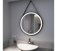 EMKE Miroir de salle de bain LED rond 70 cm de diamètre Miroir de salle de bain LED avec éclairage blanc froid Miroir lumineux Miroir mural avec interrupteur tactile IP44 Économie d'énergie (Noir Desi
