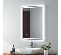 EMKE Miroir de salle de bain lumineux à LED 800 x 600 mm avec lumières et tampon anti-buée, capteur tactile, miroir de salle de bain rétroéclairé anti-buée pour maquillage cosmétique