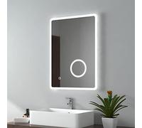 EMKE Miroir de Salle de Bain rétroéclairé avec Prise Rasoir 500 x 700 mm, Miroir Mural Multifonction LED avec Interrupteur Tactile, Tampon Anti-buée et loupe 3X [Vertical]