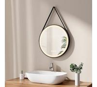 EMKE Miroir de Salle de Bain Rond 50 cm, Miroir Rond Salle de Bain avec Interrupteur Tactile et Fonction Anti-buée, 3 Couleurs de lumière Variable, Cadre Noir et bandoulière réglable