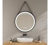EMKE Miroir de salle de bain rond avec antibuée 70 cm Miroir de salle de bain 3 couleurs de lumière Miroir LED à intensité variable avec interrupteur tactile, IP44 économie d'énergie
