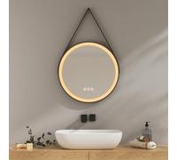 EMKE Miroir de Salle de Bain Rond avec éclairage, 50 cm, 3 Couleurs de lumière, à intensité Variable, Anti-buée, Fonction mémoire, Tactile, arrêt Automatique Pendant 3 Heures, Miroir Rond économe en