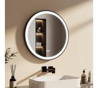 EMKE Miroir de Salle de Bain Rond Noir 60 cm LED avec Interrupteur Tactile + 3 Couleurs de lumière 3H arrêt Automatique pour économiser de l'énergie