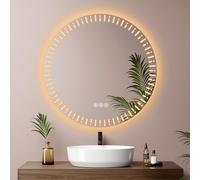 EMKE Miroir de Salle de Bain Rond rétro-éclairé LED diamètre 70 cm avec Anti-buée, Interrupteur Tactile+3 Couleurs de lumière Variables, Miroir décoratif Rond à la Mode
