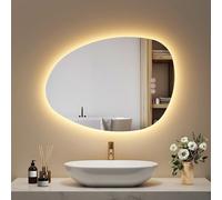 EMKE Miroir LED asymétrique avec Anti-buée 55 x 75 cm, luminosité réglable | 3 Couleurs de lumière réglables,IP44,Extinction Automatique après 3 Heures,Miroir Salle de Bain avec éclairage