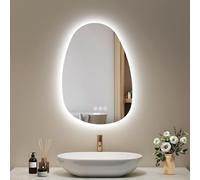 EMKE Miroir LED asymétrique avec Anti-buée 65 x 45 cm, luminosité réglable | 3 Couleurs de lumière réglables,IP44,Extinction Automatique après 3 Heures,Miroir Salle de Bain avec éclairage