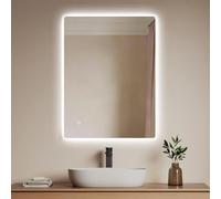 EMKE Miroir LED avec 3 Couleurs de Lumière Dimmer,60x80 cm | Miroir de Salle de Bain avec Éclairage, , Interrupteur Tactile, Arrêt Automatique après 3 Heures,Mémoire