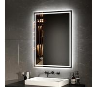 EMKE Miroir LED Salle de Bain 80x60cm, Miroir Salle de Bain avec Interrupteurs Tactile et Blanc Froid 6500K