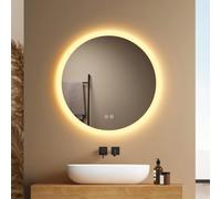 EMKE Miroir LED Salle de Bain Rond 50x50 cm, Anti-buée, Tactile, 3 Couleurs Réglables, Mémoire, Arrêt Automatique 3h, IP44, Miroir Mural