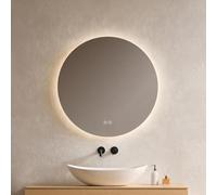 EMKE Miroir LED Salle de Bain Rond 70cm - Interrupteur Tactile, 3 Températures de Couleur, Luminosité Réglable, Fonction Mémoire, Arrêt Automatique 3h, Miroir Mural IP44