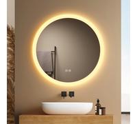 EMKE Miroir LED Salle de Bain Rond 70x70 cm, Anti-buée, Tactile, 3 Couleurs Réglables, Mémoire, Arrêt Automatique 3h, IP44, Miroir Mural
