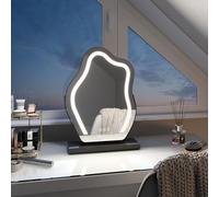 EMKE Miroir Lumineux de Maquillage 43.2x30cm, Asymétrique, Noir, Miroir LED Maquillage avec Interrupteur Tactile, Fonction mémoire, Base Amovible et Support réglable, Lumière 3000K/4000K/6500K